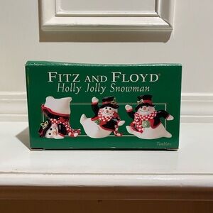 Fitz and Floyd Holly Jolly Snowman Porcelain Figurines